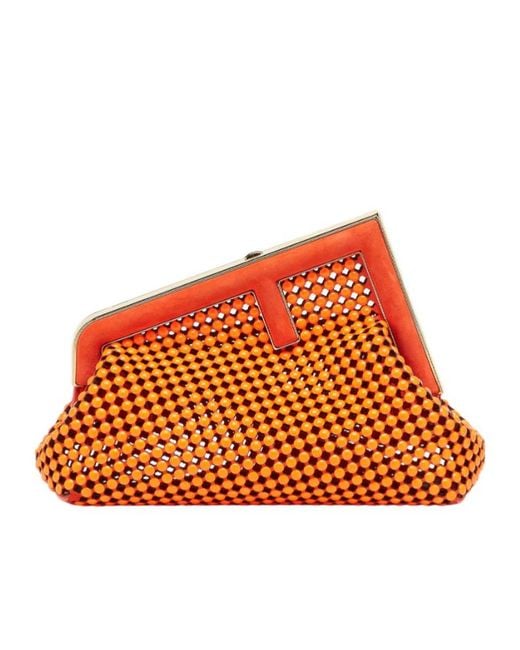 Fendi Orange First Cut-Out Small Clutch Bag
