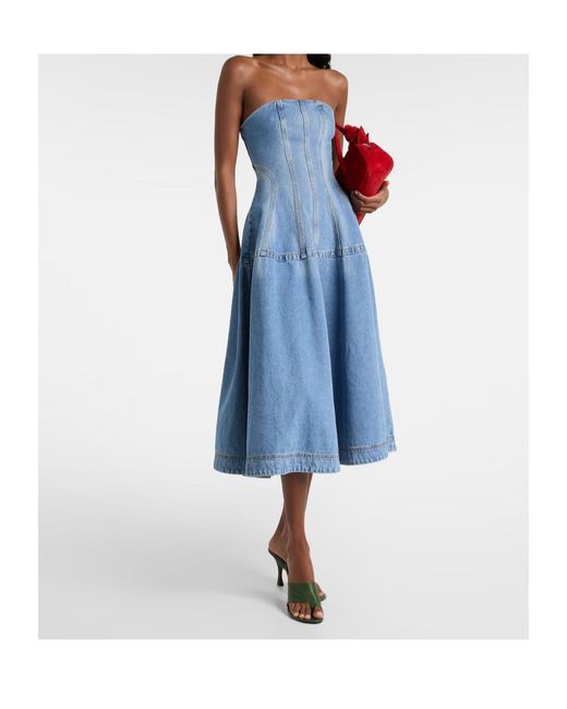 Magda Butrym Blue Flared Denim Midi Dress