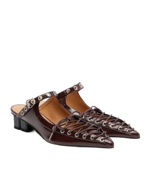 Ganni Brown Thin-Strap Mules