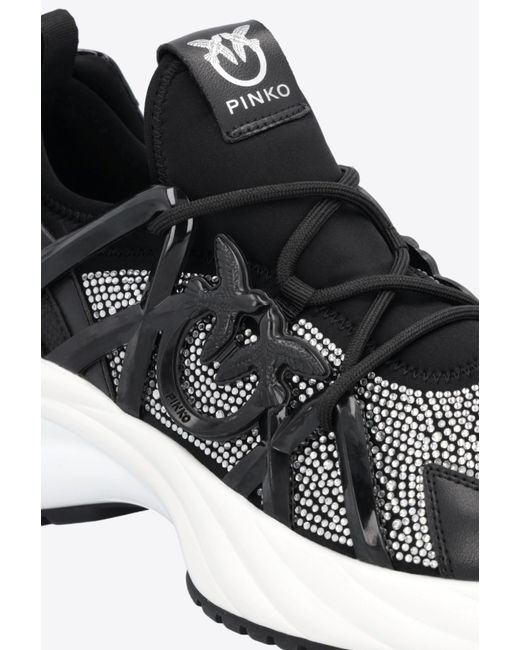 Pinko Black Embellished Ariel Lace-Up Sneakers