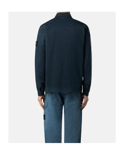 Stone Island Blue Overshirt With Chest Pocket And Two-Way Zip for men