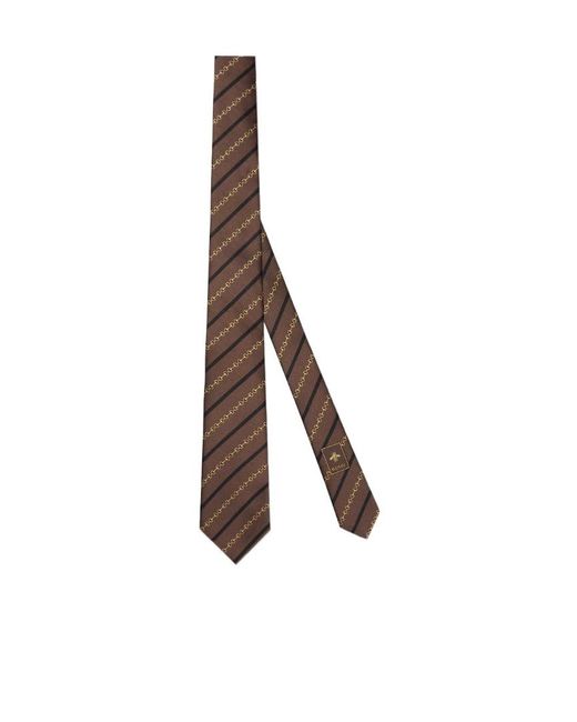 Gucci Brown Diagonal Horsebit Silk Jacquard Tie for men