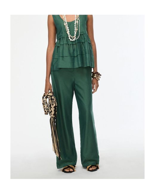 iBlues Green Silk-Blend Muslin Trousers