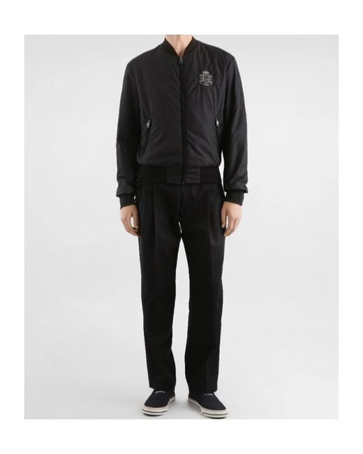 Dolce & Gabbana Black Nylon Crest Bomber Jacket for men