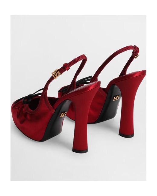 Dolce & Gabbana Red Bow Detailed Satin Pumps