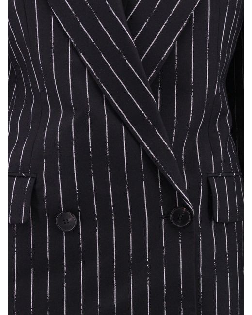Alexander McQueen Black Flared Double-Breasted Pinstripe Blazer