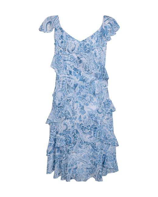 Ralph Lauren Blue Lauren Ruffled Printed Mini Dress