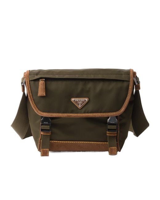 Prada Green Re-Nylon Triangle-Logo Panelled Messenger Bag for men