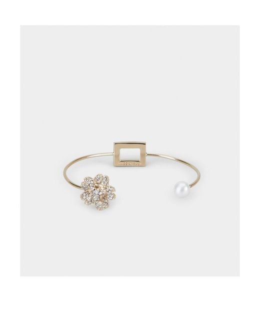 Roger Vivier White Rv Bouquet Strass Clasp Metal Bracelet