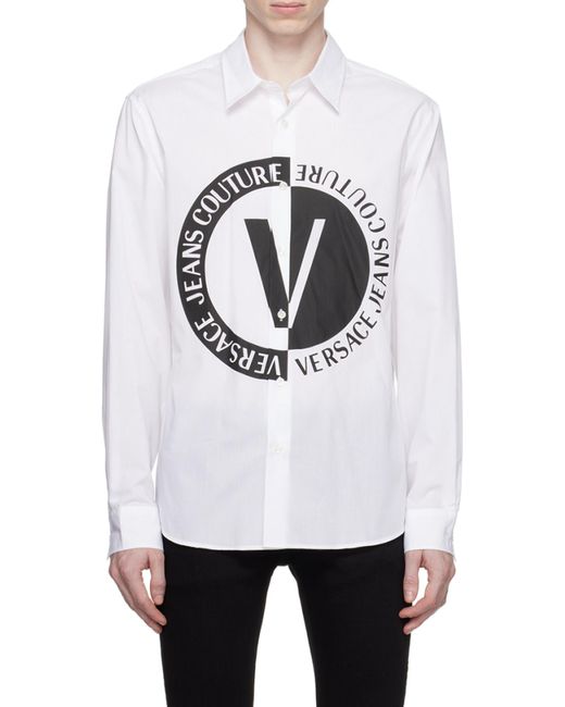 Versace Jeans White Couture Logo-Printed Long-Sleeved Shirt for men