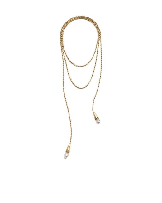 Bottega Veneta White Pearl Scarf Necklace