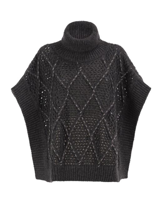 Peserico Black Hollow Shawl Sweater