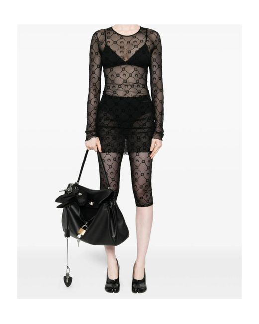 MARINE SERRE Black Moon Embellished Long-Sleeved Dress