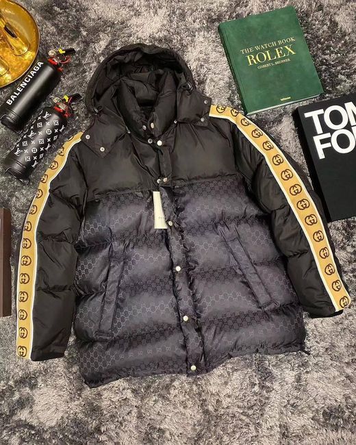 Gucci Black Monogram Pattern Padded Coat for men
