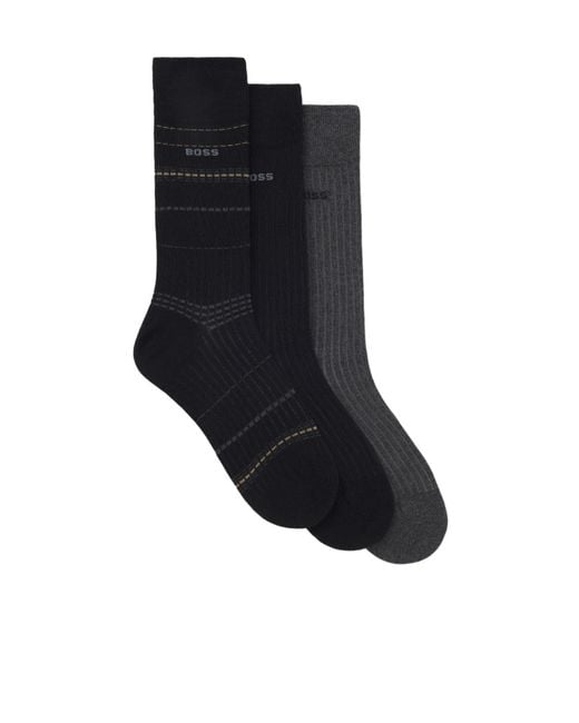 Boss Black Striped Cotton Socks for men