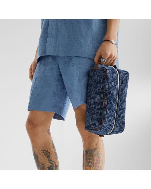 Fendi Blue Ff Jacquard Medium Toiletry Case for men
