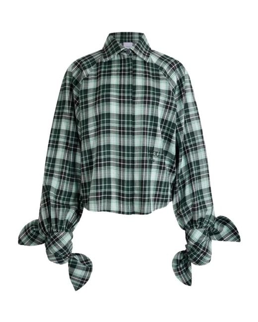 Patou Green Bow-Sleeve Check Shirt