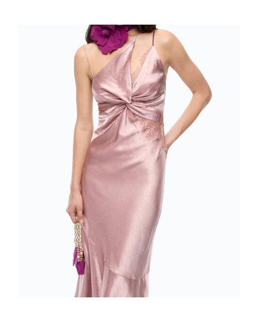 Pinko Pink Lace-Trim Twisted-Detail Midi Dress