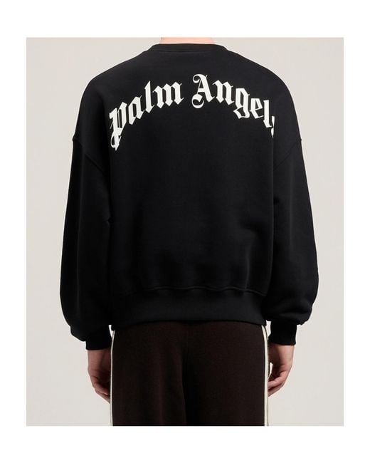 Palm Angels Black Curved Logo Loose Sweatshirt for men