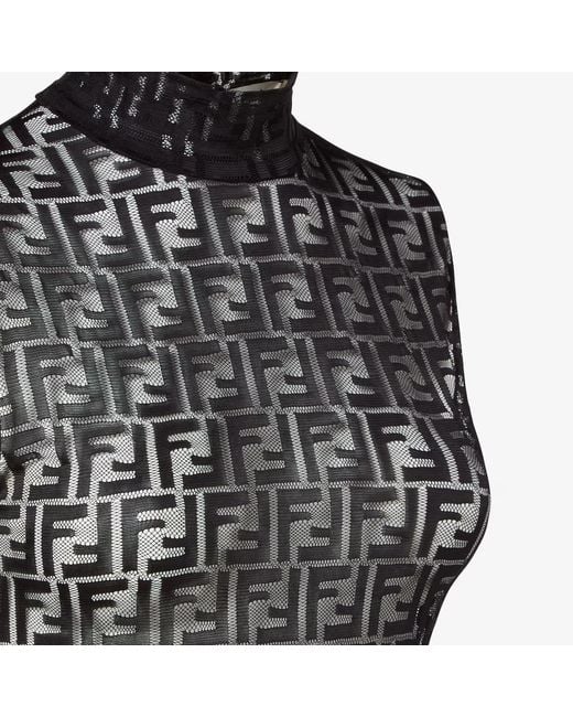 Fendi Black Fitted Sleeveless Top With High Neck