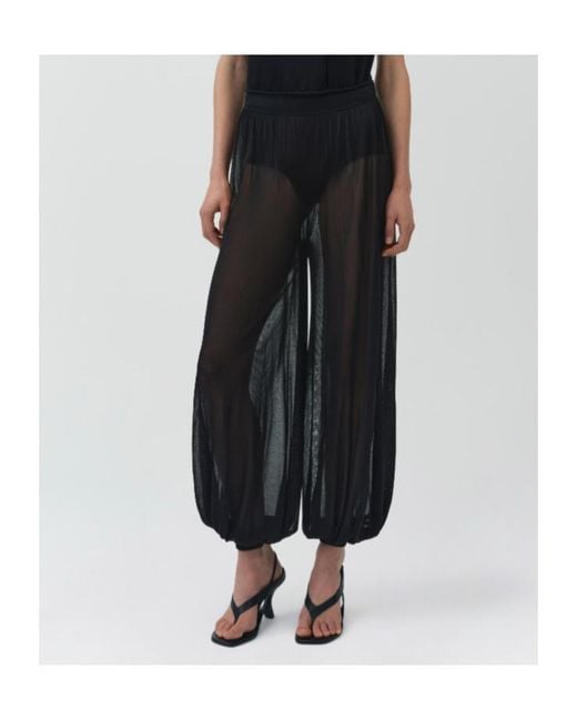 Jonathan Simkhai Black Sheer-Finish Cuffed Trousers