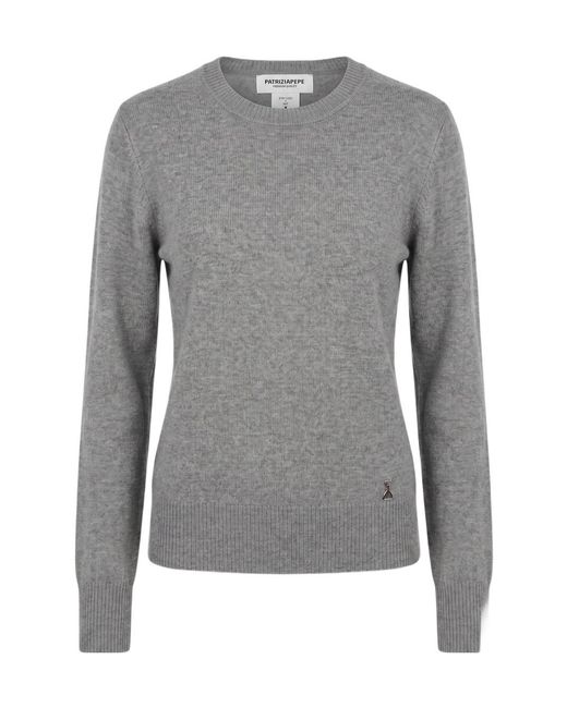 Patrizia Pepe Gray Crew-Neck Long-Sleeve Knit Top