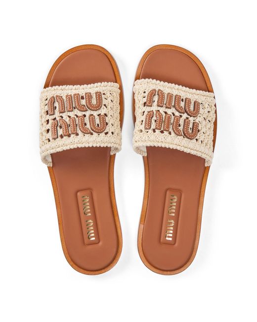 Miu Miu White Woven Slippers