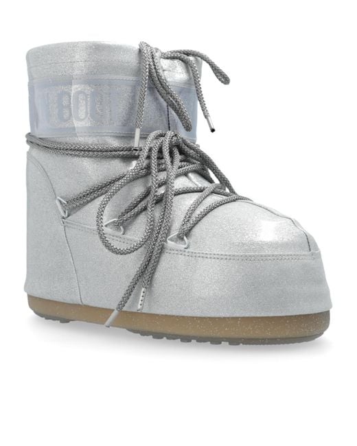 Moon Boot Gray Icon Low Glitter Lace-Up Boots