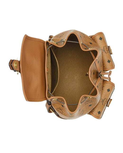 MCM Brown Aren Drawstring Small Backpack