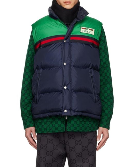 Gucci Blue Colour Blocked Logo Patch Padded Gilet for men