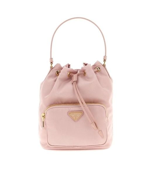 Prada Pink Re-Nylon Triangle-Logo Drawstring Bucket Bag