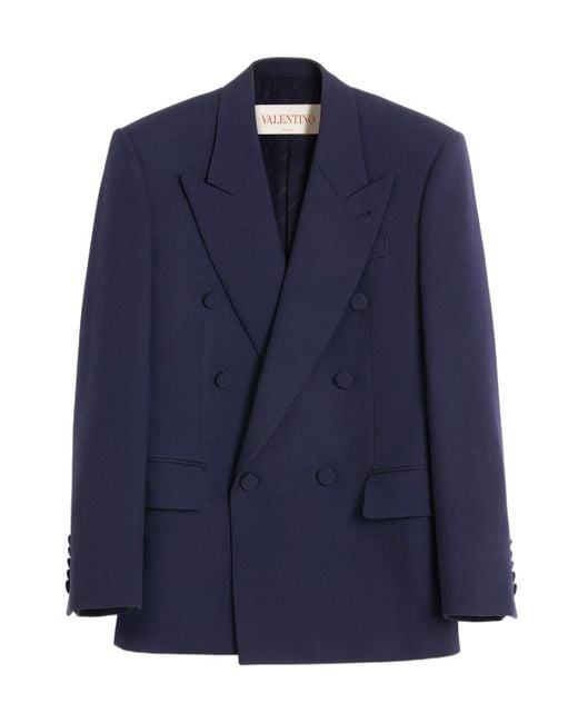 Valentino Blue Double-Breasted Long-Sleeved Blazer for men