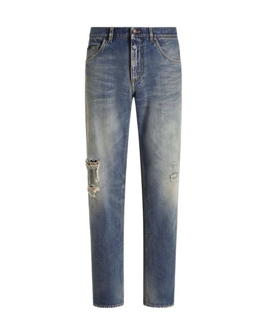 Dolce & Gabbana Blue Distressed Jeans for men