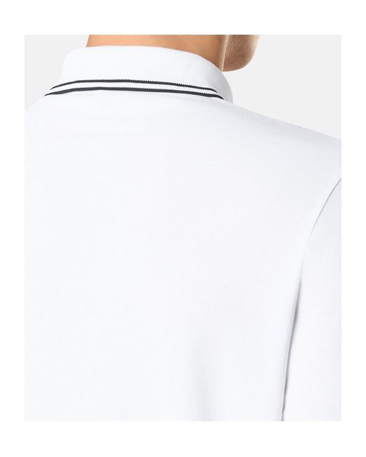 Stone Island White Slim Fit Long Sleeve Polo Shirt With Compass Patch for men