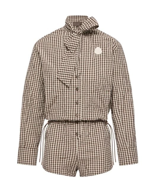 Moncler Multicolor Vichy Romper With Bow