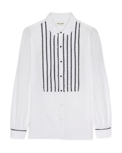 Saint Laurent White Contrasting Lace-Detail Shirt for men