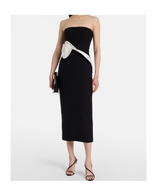 Roland Mouret Black Floral-Applique Crepe Midi Dress