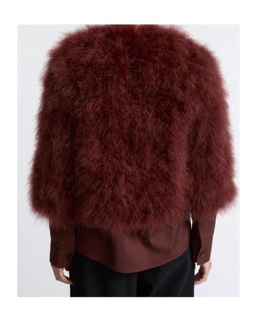 Yves Salomon Red Feather-Embellished Jacket