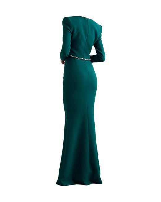 Safiyaa Green Crystal-Embellished Stretch-Crepe Gown