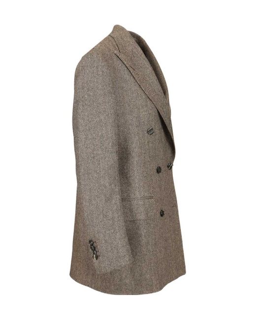 Tagliatore Gray V-Neck Double Breasted Herringbone Blazer