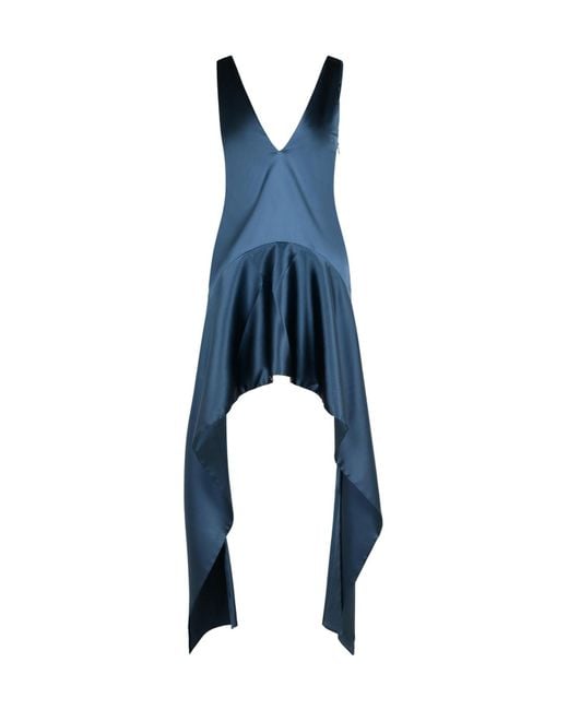J.W. Anderson Blue Draped Satin V-Neck Dress With Asymmetric Hem