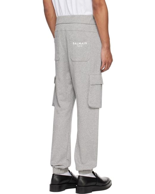 Balmain Gray Pocket Detailed Drawstring Cargo Trousers for men