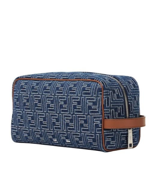 Fendi Blue Ff Jacquard Medium Toiletry Case for men