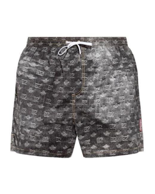 DSquared² Gray Printed Swim Trunks for men