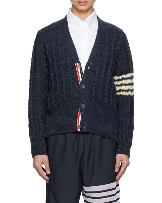 Thom Browne Blue 4-Bar Knitted Cardigan for men