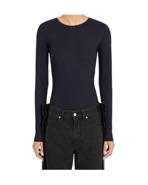 MM6 by Maison Margiela Blue Long-Sleeved Crewneck Bodysuit