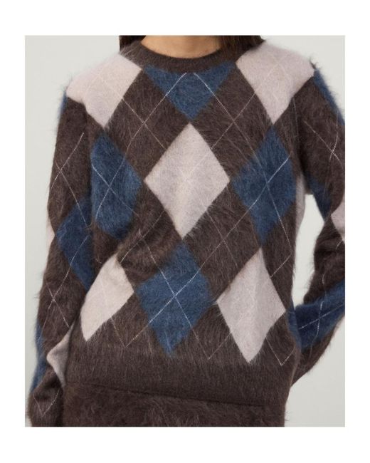 Lisa Yang Blue Margy Argyle-Pattern Crewneck Sweater