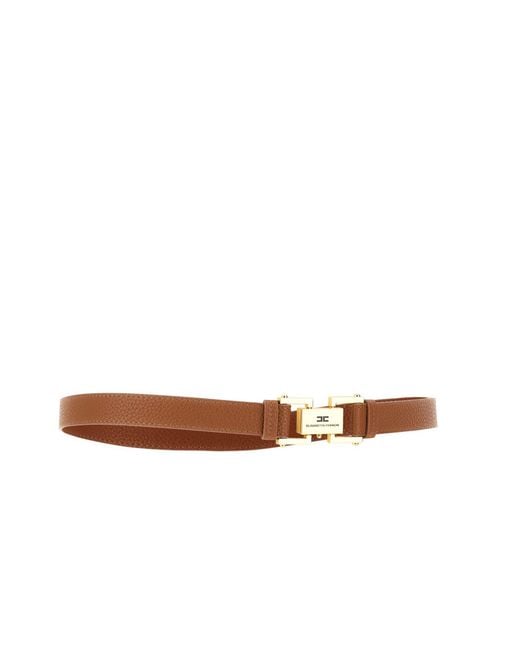 Elisabetta Franchi White Pebbled Logo Plaque Belt