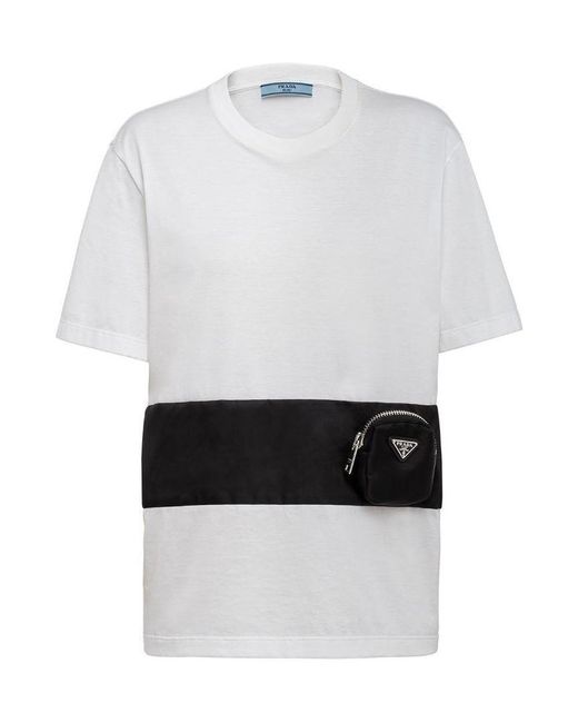 Prada White Zip-Pocket Cotton T-Shirt