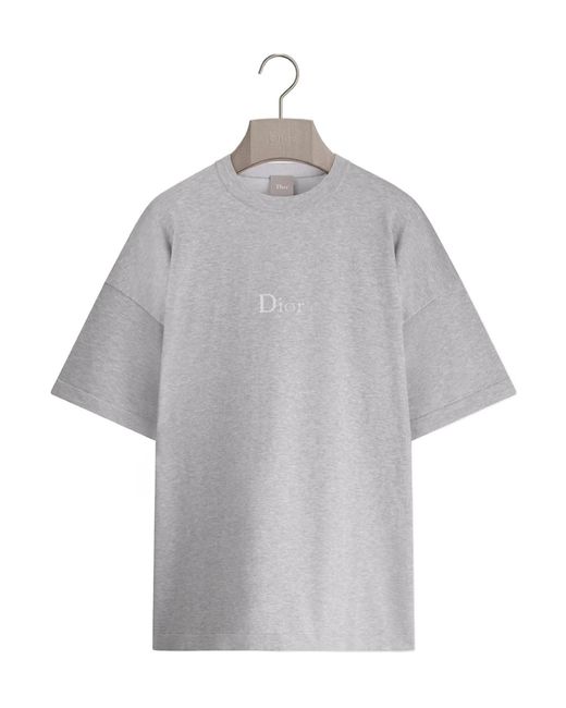 Dior Gray T-Shirt With Embroidery, Oversized Fit for men